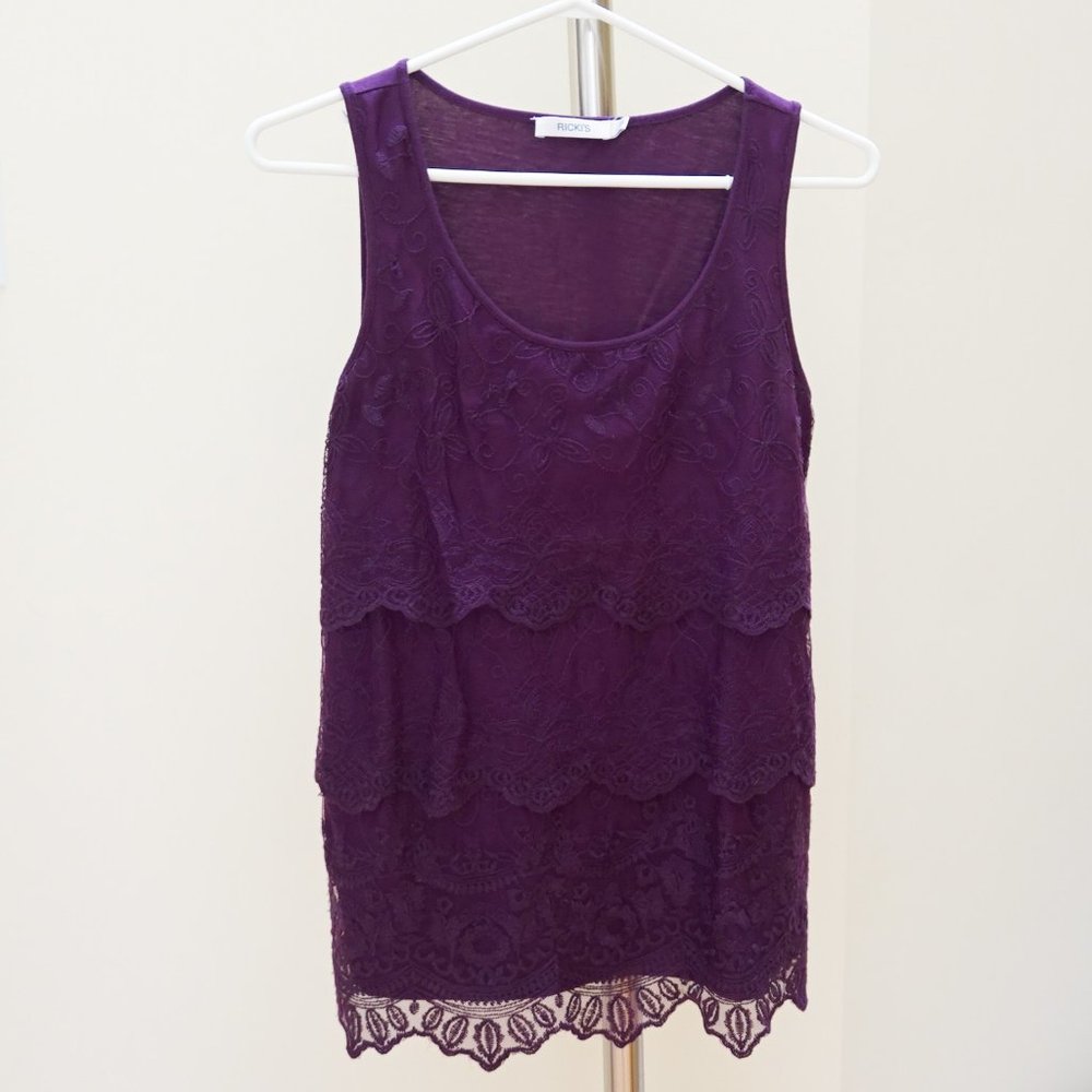 Beautiful Lace Overlay Purple Tunic Blouse
